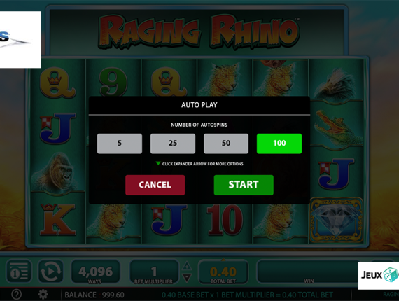 machine à sous Raging Rhino écran 2